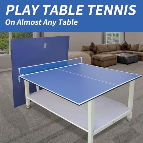 9 FT Medium-Sized Foldable Table Tennis Table for Pool Tables, Indoor/Outdoor Table Tennis Conversion Top, with Net and Quality Foam Padding, Lightweight and Portable - Blue