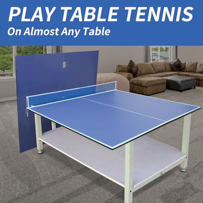 9 FT Medium-Sized Foldable Table Tennis Table for Pool Tables, Indoor/Outdoor Table Tennis Conversion Top, with Net and Quality Foam Padding, Lightweight and Portable - Blue