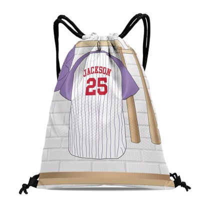 Sport Jersey Baseball Number Violet Personalized Drawstring Backpack Sports Gym Bag Christmas Gift Party Goodie String Cinch Bag for Women Men - color: Option 58