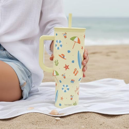 SANDJEST Beach 40oz Tumbler with Handle and Straw, Insulated Stainless Steel Travel Coffee Mug for Women Girls Beach Lovers, Gift Idea for Birthday Christmas Mothers Day Summer Vacation (Color) - color: Beach Lover 1