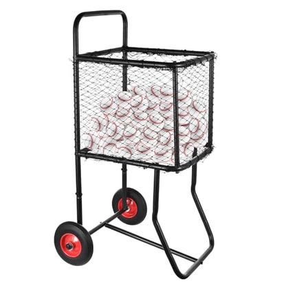 Rolling Baseball Cart with Large Wheels | Heavy Duty Steel Sports Ball Holder | Holds Up to 300 Baseballs Or 150 Softballs | Powder Coated Frame | 22x24x45 Inches Ball Storage for Training Gym School