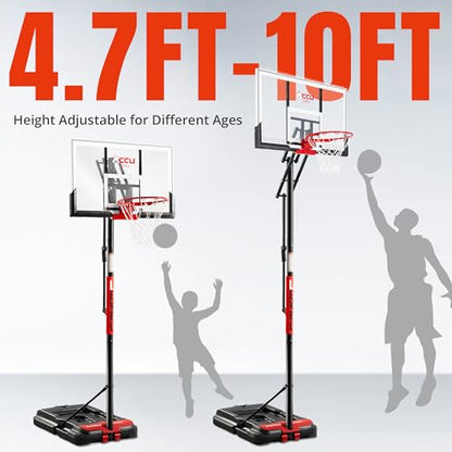 Basketball Hoop 4.7-10ft Adjustable Portable Basketball Goals System with 44-48 Inch Angle Adjustable Backboard, for Youth and Adults Outdoor Indoor Use - style: 44 inch Backboard