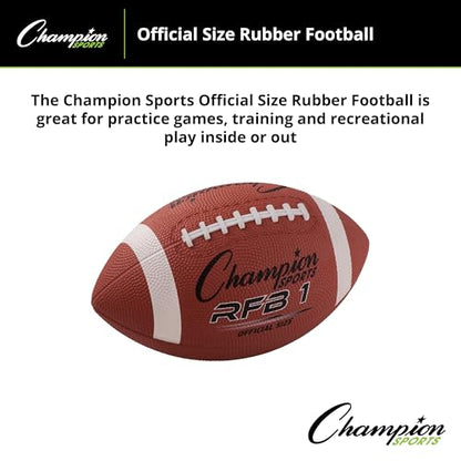 Champion Sports Rubber Football – Durable All-Weather Ball for Pee Wee to Official Sizes, Indoor & Outdoor Play - style: Official Size (Ages 14+)