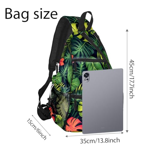 Pickleball Bag Tropical Leaves Pickle Ball Backpack for Women Men Premium Lightweight Crossbody Sling Bag Sports Backpack for Pickleball Paddle Tennis - color: Tropical Leaves Green