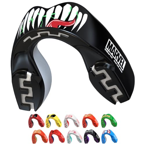 Marvel Venom Mouth Guard, Dual Layer Mouthguard for Adults with Case, Easy Fit Remoldable Mouthpiece for Football, Boxing, Lacrosse, MMA, Basketball & All Contact Sports (Adult 12+ Years, Black) - color: Venom, size: Adult (12+ Years)