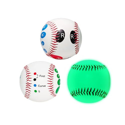 3pcs Pitching Grip Trainers, 2 Training Baseballs with Finger Placement + 1 Glow in the Dark Baseball, Training Equipment for Teenagers Beginners to Learn Multiple Grips, Soft