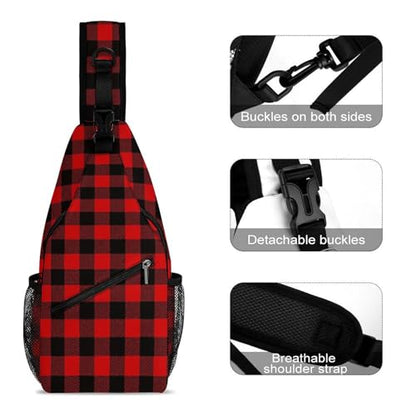Red Buffalo Plaid Sling Bag Sling Backpack,Shoulder Chest Crossbody Bag Purse Lightweight Multipurpose Small Daypack Outdoor Hiking Camping Travel Women Men - color: Style (294)