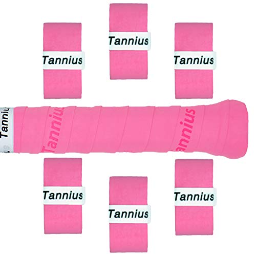 Tennis Racket Grip Tape, (6 or 9 Pack) Dry Feel Tennis Grips, Absorbent and Enhanced Tennis Racquet Overgrip - color: 6-Pack Pink
