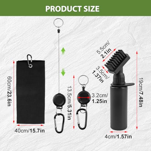 Golf Club Brushes & Golf Towel,Heavy Duty Retractable Clip- Squeeze Water Bottle 7.5 Inche for Easy Cleaning with Nylon Bristles- Holds 4 Oz Water,Golf Cleaner Accessories for Men