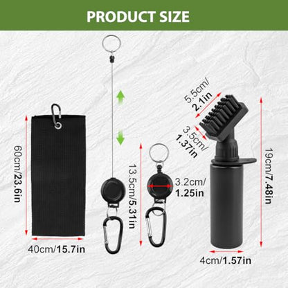 Golf Club Brushes & Golf Towel,Heavy Duty Retractable Clip- Squeeze Water Bottle 7.5 Inche for Easy Cleaning with Nylon Bristles- Holds 4 Oz Water,Golf Cleaner Accessories for Men