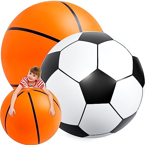 Lewtemi 2 Pcs 40 Inch Giant Inflatable Soccer & Basketball, Large Inflatable Beach Balls Oversized Balloons for Sport Birthday Party Favor Gift Outdoor Pool Supplies - color: Soccer, Basketball, size: 40 Inch