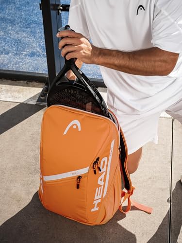 HEAD Tour Tennis Backpack 25L - Holds 2 Racquets, Shoe Compartment, Phone Pocket, Water Bottle & Ball Can Pockets - color: Orange