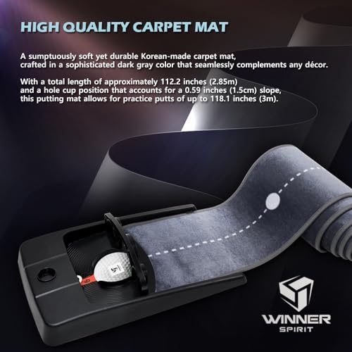 WINNER SPIRIT Miracle 580v3 Golf Putting Mat Green Indoor with Electric Auto Ball Return Silent Quiet No Noise Home Office Gift - style: MIRACLE 580v3