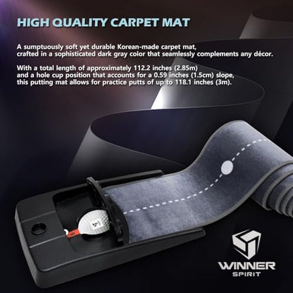 WINNER SPIRIT Miracle 580v3 Golf Putting Mat Green Indoor with Electric Auto Ball Return Silent Quiet No Noise Home Office Gift - style: MIRACLE 580v3
