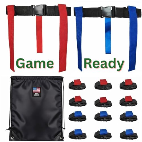 HE Adult Flag Football Belts 40″ Adjustable, Extra-Wide 2″ Heavy-Duty Polypro – American Made Lifetime Waranty Several Colors - color: Red/Blue
