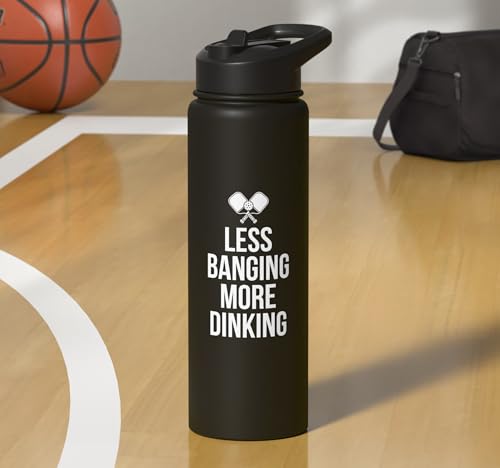 Less Banging More Dinking Pickleball Player Strategy Stainless Steel Insulated Water Bottle - color: Black