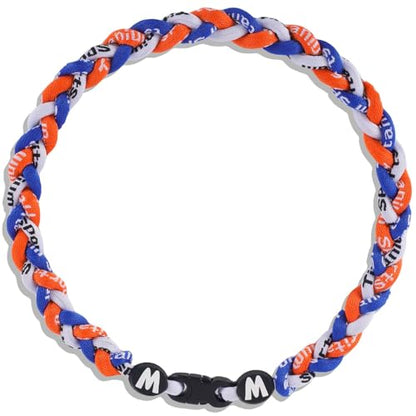 Willtok Premium 18inch Baseball Necklace w/Nylon Tri-Braided Rope Tornado Design - color: Orange Blue White