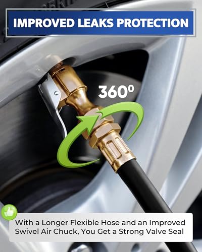 GERCHWAY Tire Inflator with Pressure Gauge – Large Glow Dial, Swivel Air Chuck with Gauge and Air Compressor Accessories – 100 PSI