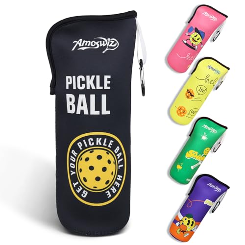 Pickleball Ball Holder - 1 Pc Pickle Ball Storage Bag, Portable Tennis Pouch with Hook for Fence, Premium Neoprene Material Bottle Holder, Pickleball Accessory Black Red Green Yellow Color - color: Black