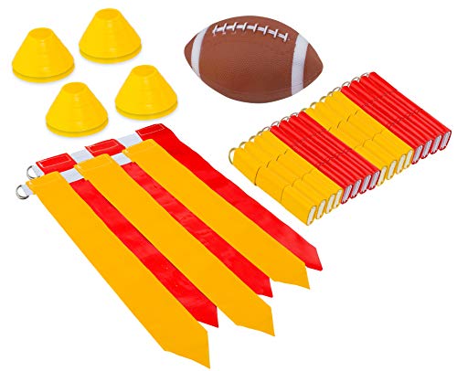 Flag Football Set for 12 Players - Includes Durable Flag Belts and Flags, Cones, Bean Bag, Carrying Backpack, and Football - Huge 55 Piece Complete Set