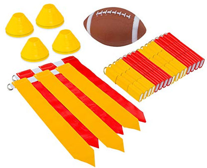 Flag Football Set for 12 Players - Includes Durable Flag Belts and Flags, Cones, Bean Bag, Carrying Backpack, and Football - Huge 55 Piece Complete Set