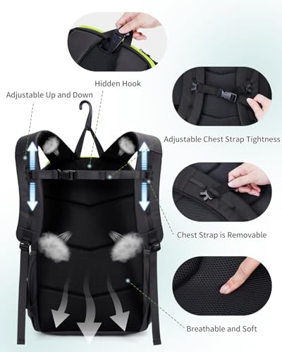 sportsnew Pickleball Bag Large Sports Pickleball Backpack with Shoe Compartment for Men Women, Patent Pending - color: Black-Fluo Zip