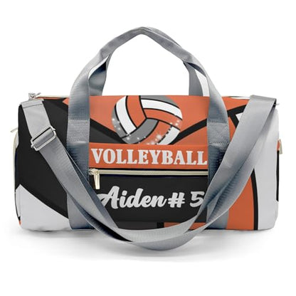 XOZOTY Personalized Orange Volleyball Duffle Bags with Name for Women Girls Custom Travel Perform Training Bags