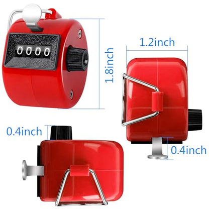 FEBSNOW Handheld Tally Counter Clicker 4 Digital Number Click Counter for School Event Golf Sports Office Stadium - color: Red Blue