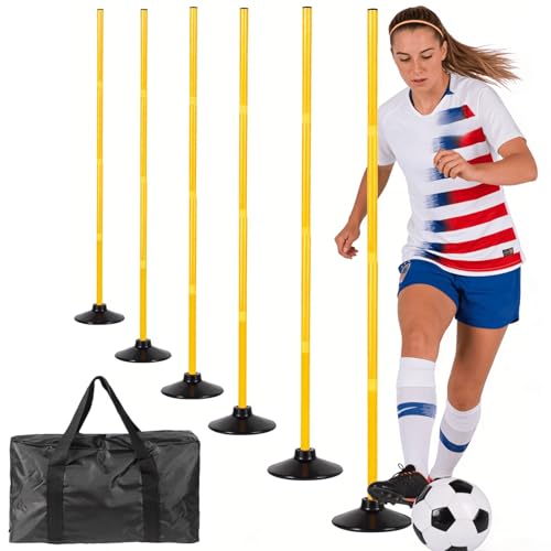 Desyeryamimi 5 FT Agility Training Poles for Soccer/Dog/Horse,Adjustable Football Basketball Speed and Agility Training Equipment,Set of 4/6 with Round Rubber Base