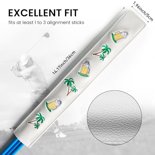 FINGER TEN Golf Alignment Stick Cover Headcover Rods Holder Case Leather 14''× 2'' in USA Black White Green Hold At Least 2 Sticks - color: Palm Tree Beer