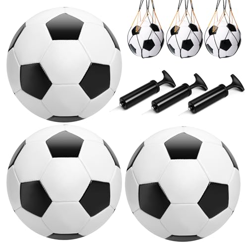 Soccer Ball Size 2/3/4/5 with Pump & Bag, Deflated Ball - 1 2 or 3 Pack - Classic Black & White - Durable Soccer Ball for Indoor/Outdoor Use - Great Soccer Gift for Toddlers, Kids, Youth & Adults - color: Classic 3 Pack, size: Size 4