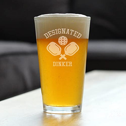 Bevvee Designated Dinker - Pint Glass for Beer - Funny Pickleball Themed Decor and Gifts - 16 oz Glasses - style: Set of 1