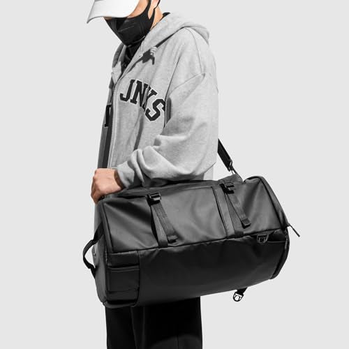 YOUMIAN Gym Duffle Bag 3 IN 1 Travel Backpack 40L Waterproof Shoe Compartment for Men and Women Basketball Soccer Sports Bag (Black) - color: Black