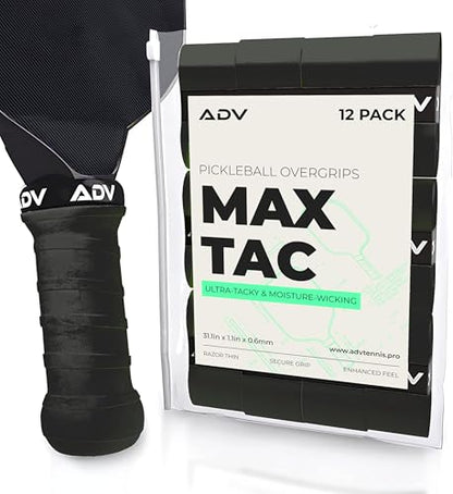 ADV MaxTac Tacky Pickleball Grip Tape - 3, 6, 12-Pack - Extremely Sticky Non-Slip Pickleball Overgrip - Razor-Thin & Easy to Use Pro Pickleball Paddle Grip Tape - color: 12-Pack Black