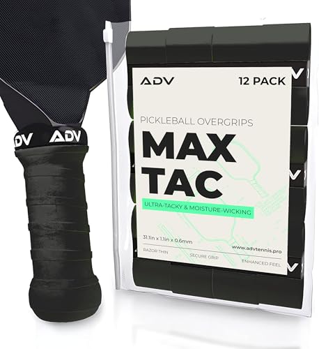 ADV MaxTac Tacky Pickleball Grip Tape - 3, 6, 12-Pack - Extremely Sticky Non-Slip Pickleball Overgrip - Razor-Thin & Easy to Use Pro Pickleball Paddle Grip Tape - color: 12-Pack Black