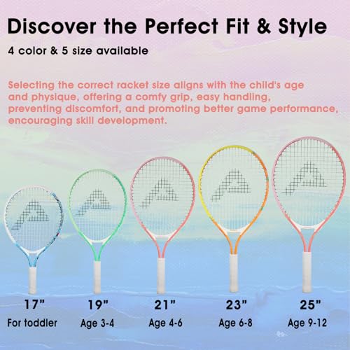 AMA SPORT Kids Tennis Racket for Junior Toddlers Starter Kit 17-25" Tennis Racquet for Girls and Boys with 420D Nylon Shoulder Strap Bag