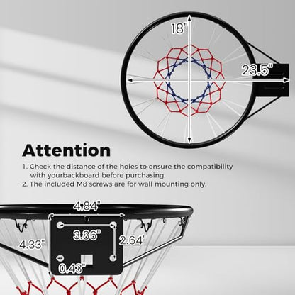 Goplus 18’’/15’’ Replacement Basketball Rim, Wall Door Mounted Basketball Hoop with All Weather Net, Indoor Outdoor Hanging Basketball Rim Goal Outside - size: 18", style: Black, Dual-spring