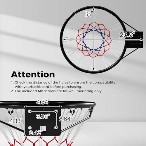 Goplus 18’’/15’’ Replacement Basketball Rim, Wall Door Mounted Basketball Hoop with All Weather Net, Indoor Outdoor Hanging Basketball Rim Goal Outside - size: 18", style: Black, Dual-spring