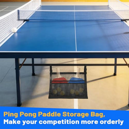 Ping Pong Paddle Case with Mesh Storage Bag,Easy Install Under-Table Tennis Racket & Pickleball Paddles Holder,Quick-Mount Ping Pong Ball Holder with Secure Straps
