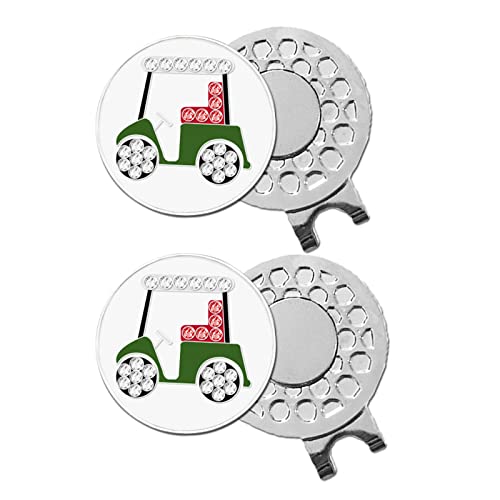 FINGER TEN Golf Ball Marker with Hat Clip or Marker Only, Metal Golf Ball Markers Assorted Designs for Putting Green, Portable Golf Accessories for Men Women - color: 2 Golf Cart