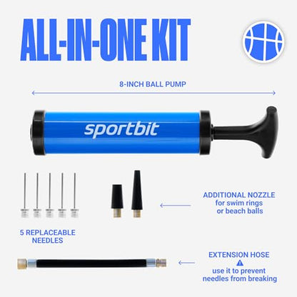 SPORTBIT Ball Pump for Sports Balls - Hand Pump for Football, Soccerball, Volleyball, Basketball Inflator, Ball Air Pump - Exercise Balls - Comes with 5 Needles