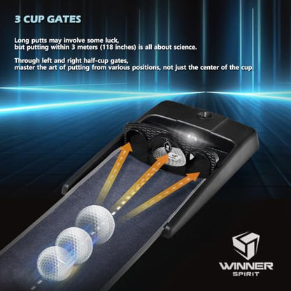 WINNER SPIRIT Miracle 580v3 Golf Putting Mat Green Indoor with Electric Auto Ball Return Silent Quiet No Noise Home Office Gift - style: MIRACLE 580v3