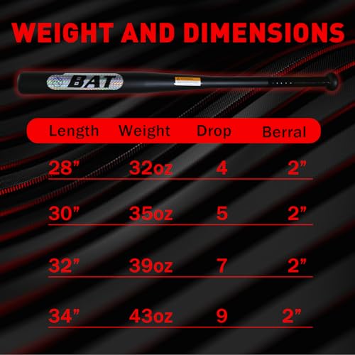 34in Steel Baseball Bat 2.7LBS Weighted for Youth and Adult 2" Barrel Heavy Duty Bats for Home, Black