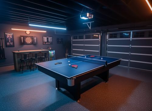 Indoor Official Size 4-Piece Table Tennis Conversion Top, Foldable Ping Pong Tabletop with Clamp-Style Net & Post, EVA Foam Padding, Easy Fold-Up Storage & Durable Double-Sided PVC Surface