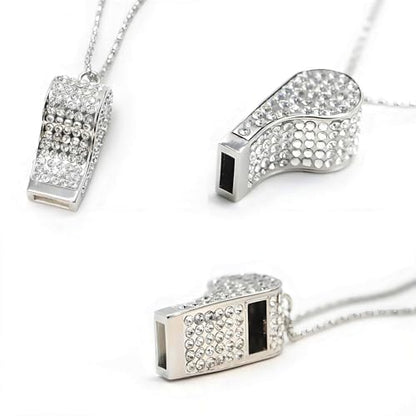 Metal Rhinestone Lanyard Whistle Bling Crystal Loud Sound with Chain Whistle for Coaches, Referee, Teachers, Police, Lifeguard, Emergency, Sports, Adults (Silver)