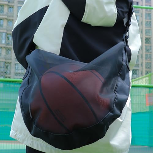 Mesh Sports Ball Bag, Large Capacity Football Basketball Shoulder Duffel, Multi Purpose Soccer Training Storage Organizer - color: Black