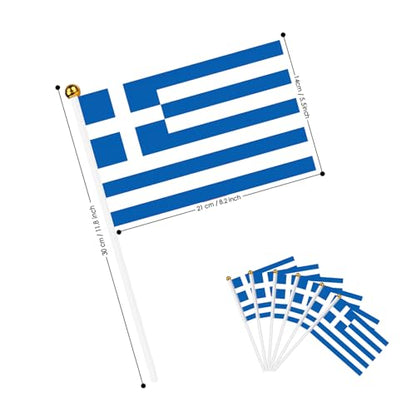 AhfuLife 30pcs Greece Hand Held Flag, 5.5 × 8.2 Inch Greece Stick Flag Small Flags with 11.8 Inch Poles for Olympic National Day Garden Street Home Party Football - color: Greece, size: 5×8 Inch-30 Pcs