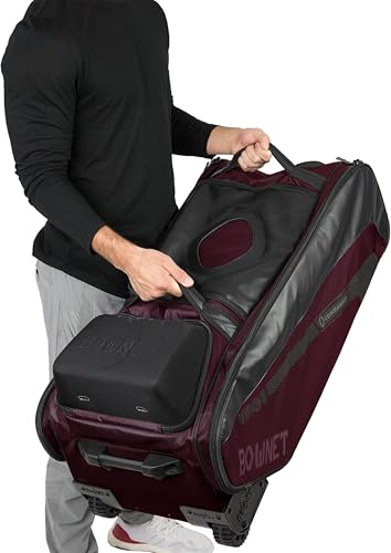 Bownet Commander Catcher’s Gear Bag with Wheels – Heavy Duty Rolling Baseball & Softball Equipment Bag, 14 Pockets, Helmet Case, Big Trax Wheels, Travel Approved - color: Maroon