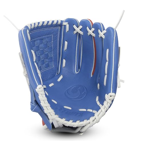 PHINIX Full Grain Leather Baseball Glove Sizes 11Inch -12 Inch - color: Blue&Red, size: 12"
