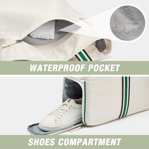 G4Free Pickleball Bag, Pickleball Tote Bag for Women Men, External Ball Bag with Shoe Compartment & Paddle Cover Pocket - color: Beige&green